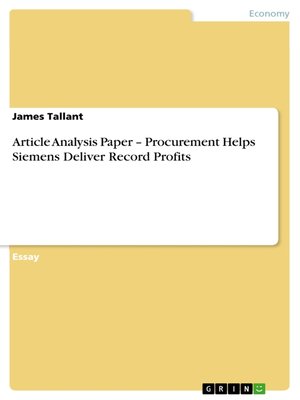 cover image of Article Analysis Paper – Procurement Helps Siemens Deliver Record Profits